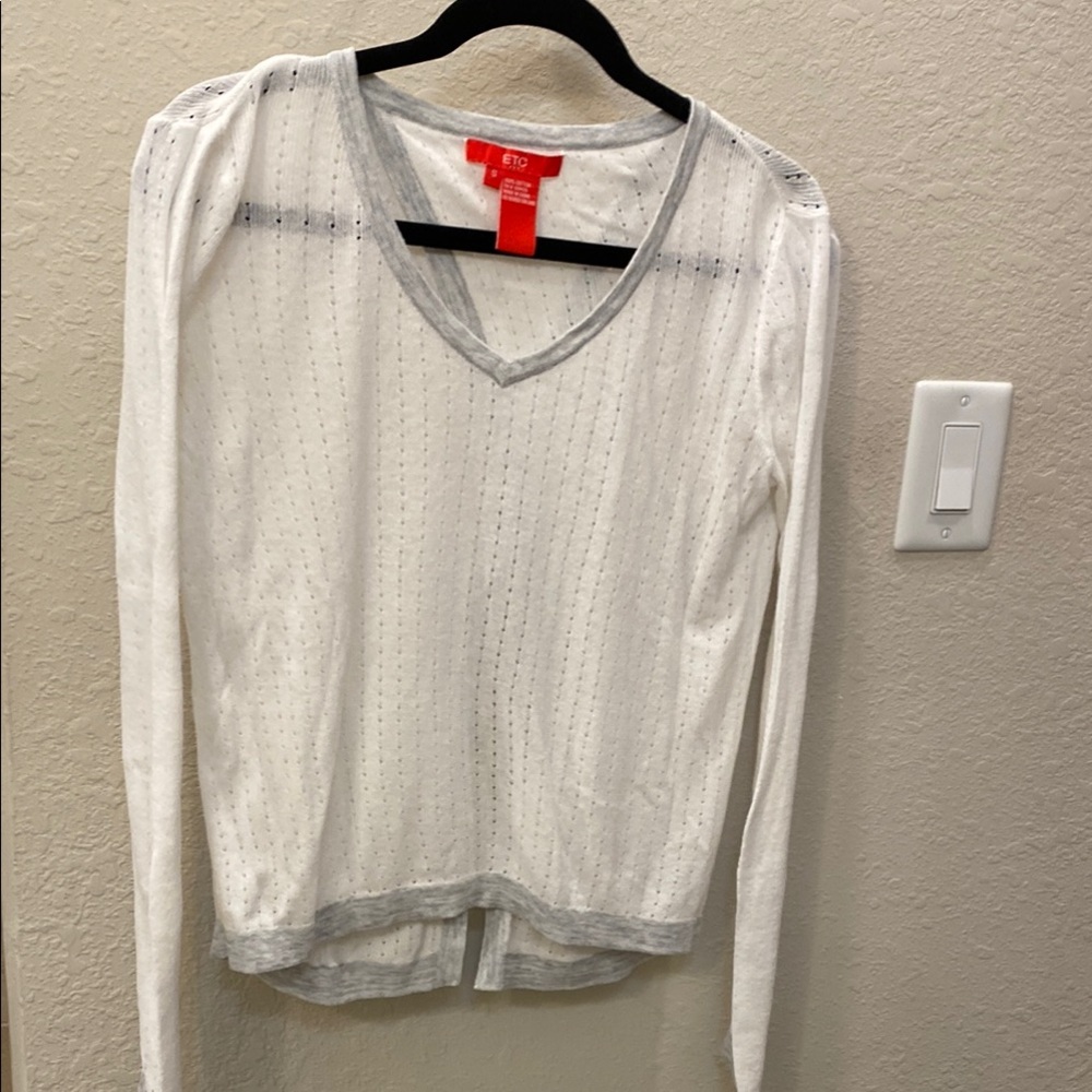 Etcetera Cream Ribbed Long Sleeve V-Neck Blouse